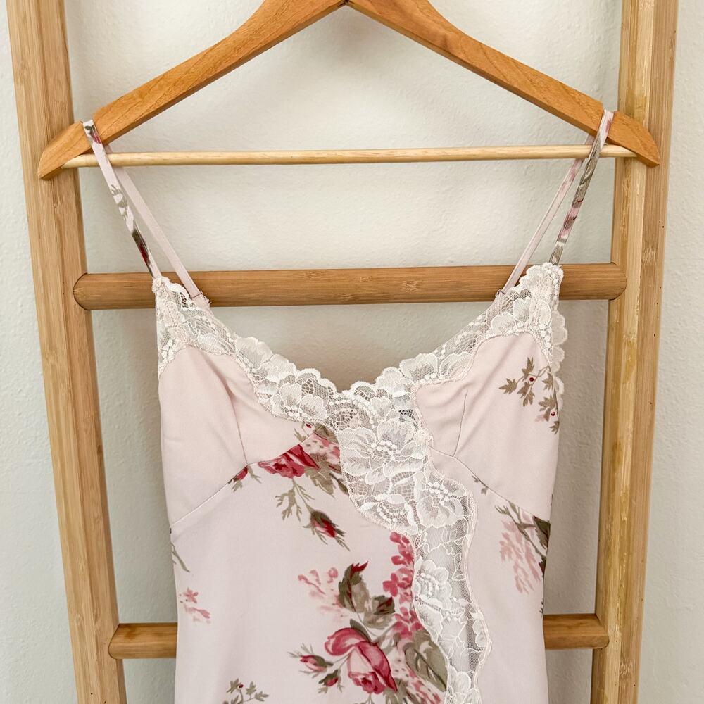 Princess Polly Agnola Lace Trim Floral Satin Slip Mini Dress Pink US 4 AU 8 - Picture 3 of 11